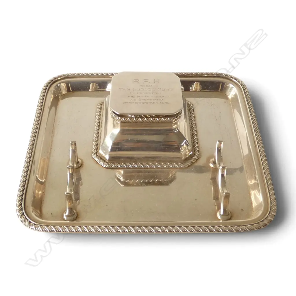 STG SILVER INKWELL, GOLDSMITHS & SILVERSMITHS Co. LONDON 1919 180x190mm 464gms Image 1++
