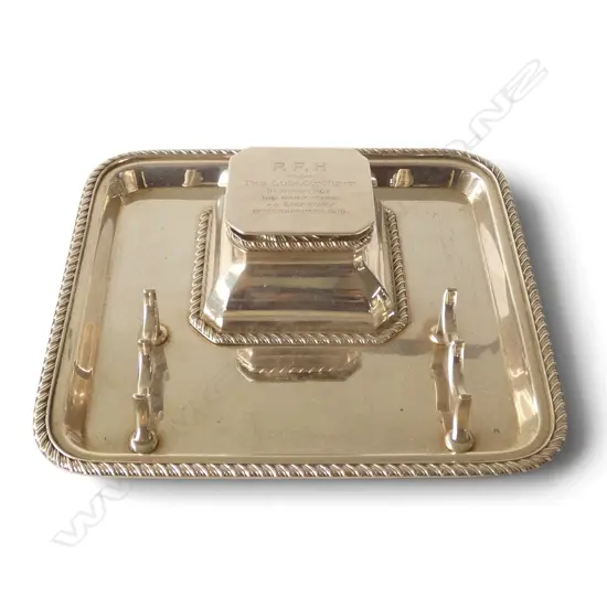STG SILVER INKWELL, GOLDSMITHS & SILVERSMITHS Co. LONDON 1919 180x190mm 464gms
