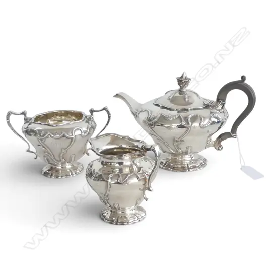 3 PCE STG TEA SET, LONDON 1905 & 1906, 1079gms