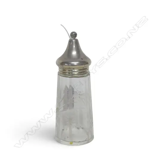 CUT GLASS & STG SILVER CASTER, BIRMINGHAM 1910, 24gms silver weight, H.160mm