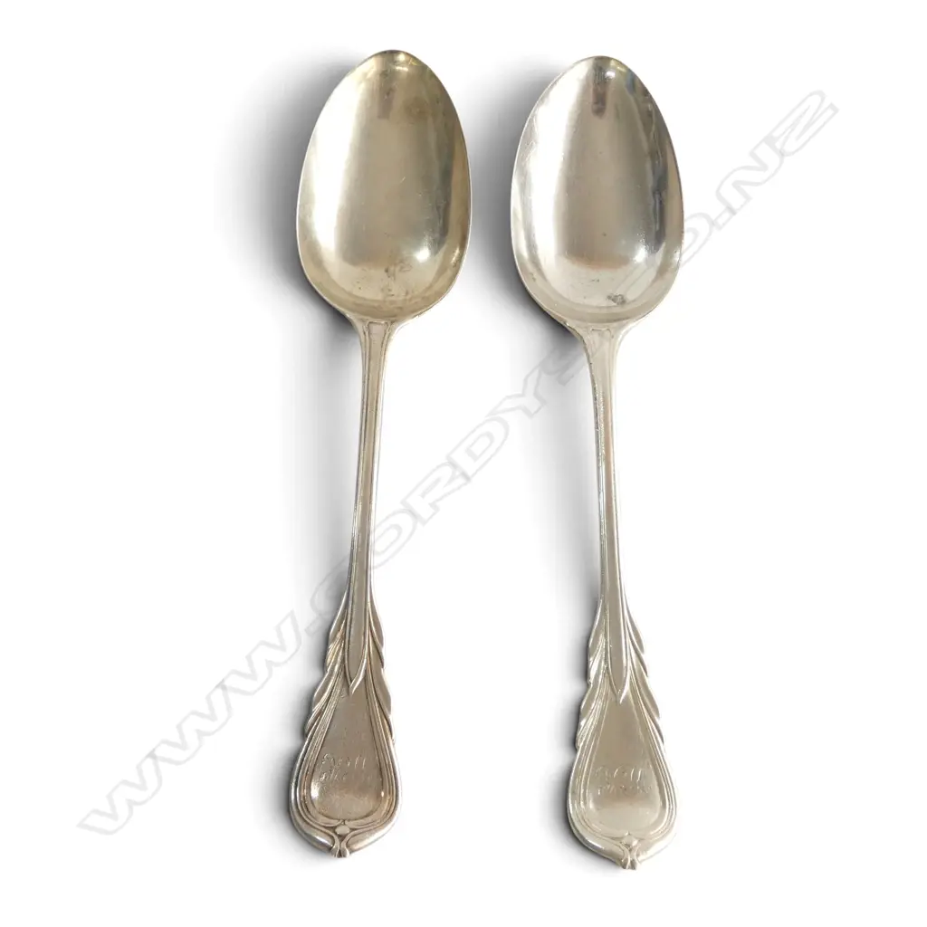 2 VICTORIAN STG SILVER SPOONS, CHAWNER & CO, LONDON 1860, 187gms Image 1++