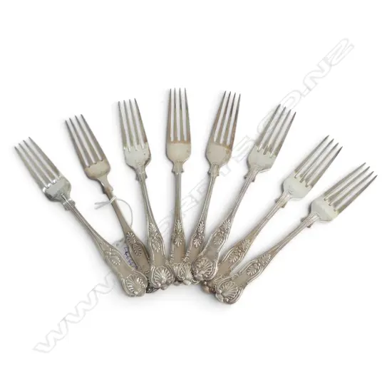 8 STG SILVER DINNER FORKS (5 JAMES DIXON & SONS LTD, SHEFFIELD 1979) 714gms