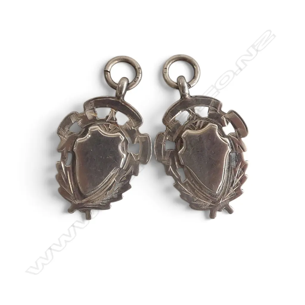TWO STG SILVER PENDANT FOBS BIRMINGHAM 1937 MAKER W.H.H, 12gms, H.35mm Image 1++