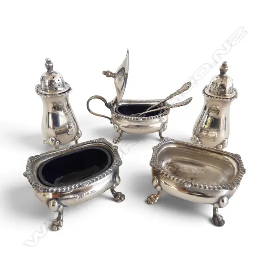 5 STG SILVER CONDIMENTS + 2 SPOONS 252gms