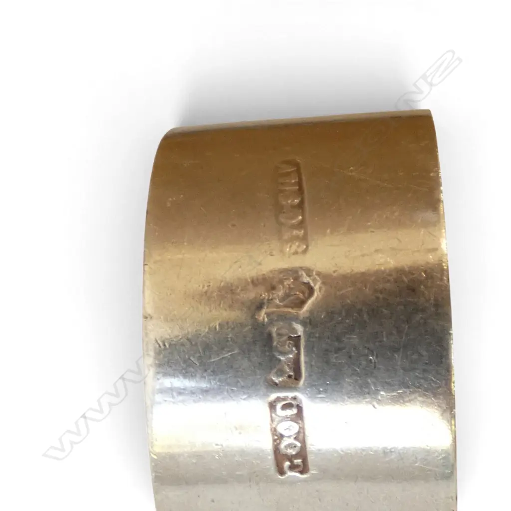 NZ ANTIQUE HEAVY STG SILVER NAPKIN RING BY GOOD & CO GISBORNE, INITIALED, 35.7gms, Dia.45mm, H.24mm Image 1++