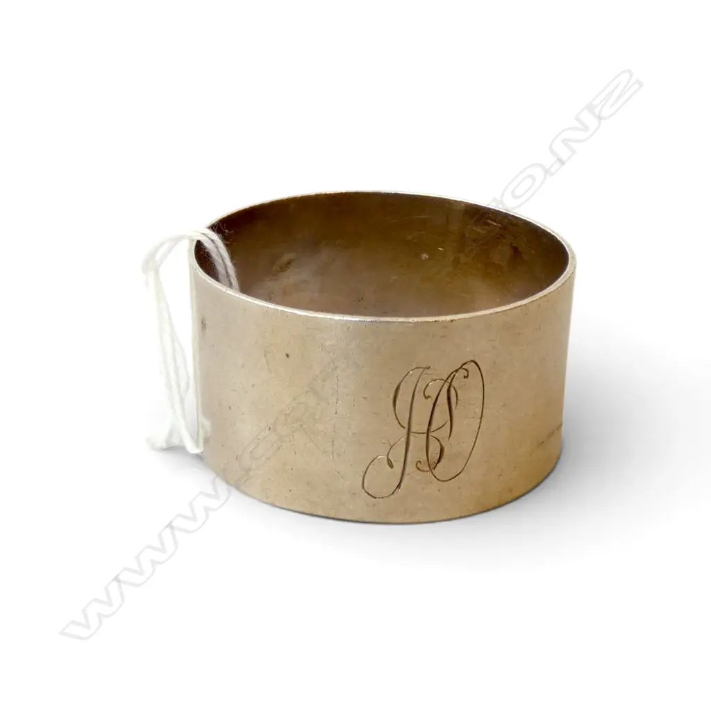 NZ ANTIQUE HEAVY STG SILVER NAPKIN RING BY GOOD & CO GISBORNE, INITIALED, 35.7gms, Dia.45mm, H.24mm Image 1++