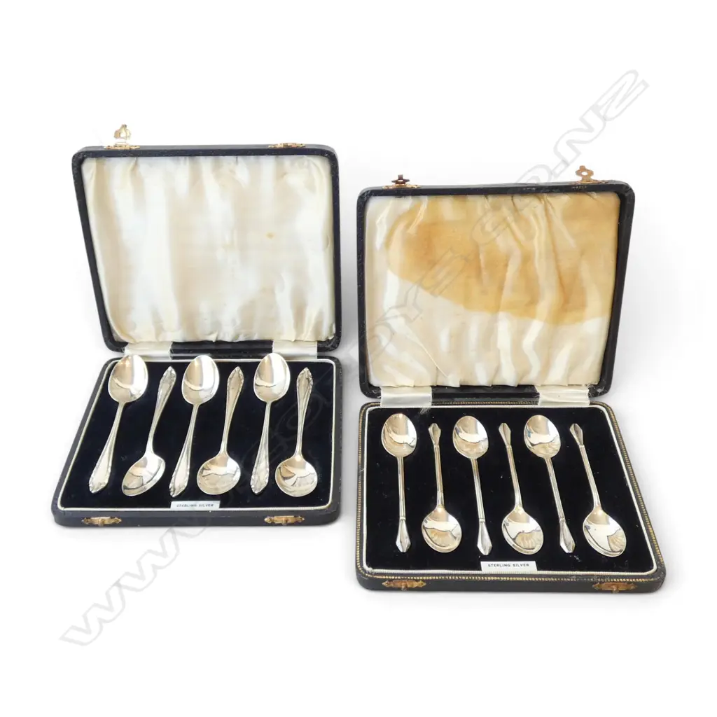 2 SETS OF STG SILVER TEASPOONS, CASED 105gms Image 1++