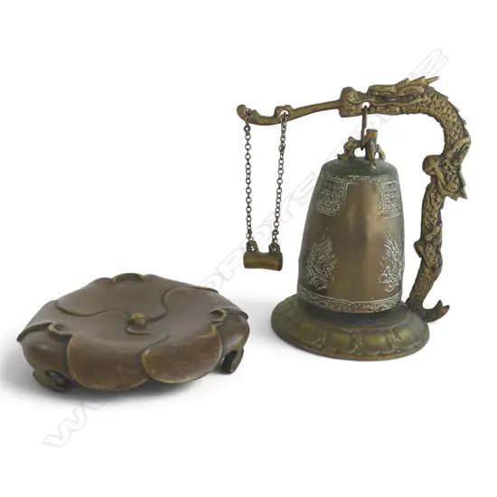 CHINESE BRASS BELL + LOTUS STAND Dia.125mm