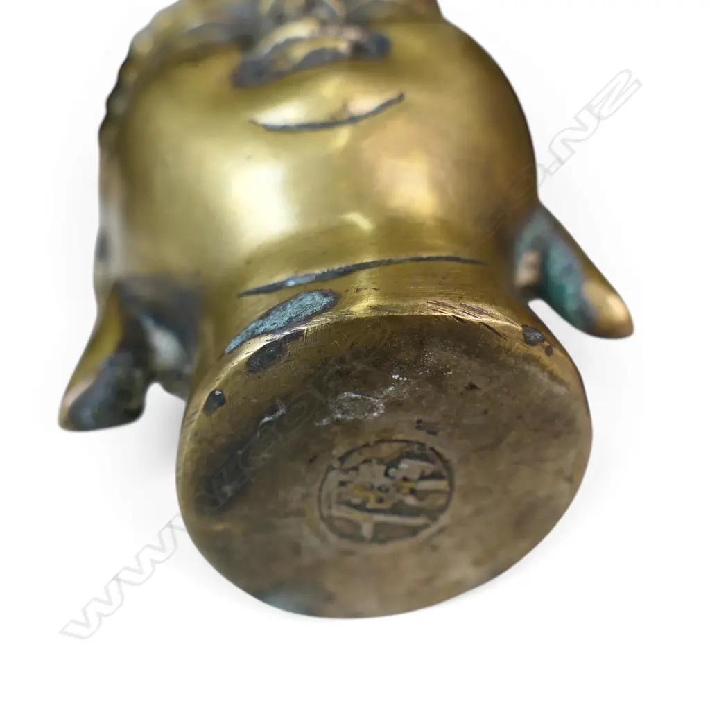 SINO- TIBETAN BRASS BUDDHA HEAD WITH PROMINENT URNA, STAMP AT THE BASE,H.140 X 40MM Image 1++