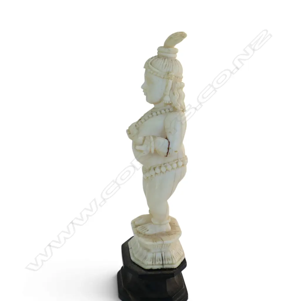CARVED IVORY INDIAN DEITY loss to top headdress H.110mm Image 1++