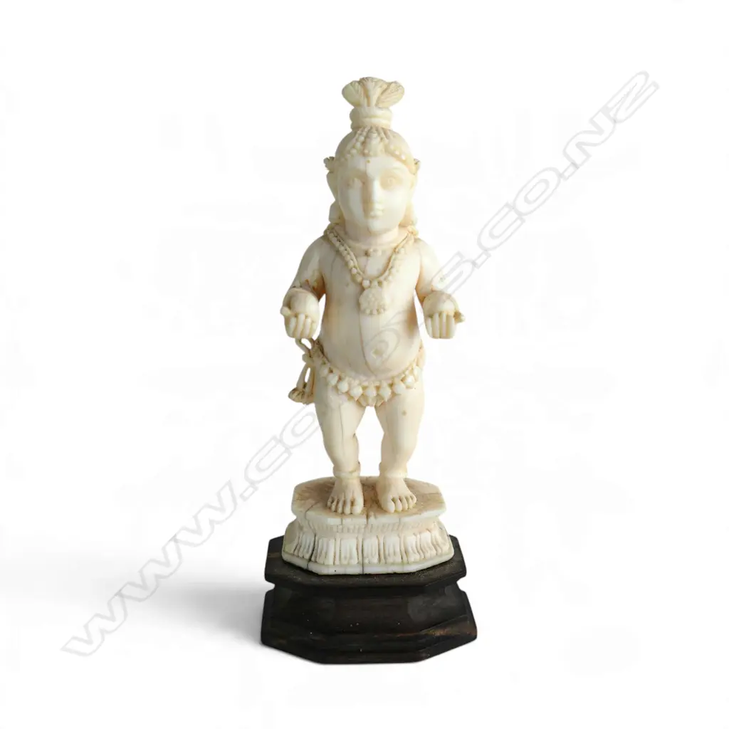 CARVED IVORY INDIAN DEITY loss to top headdress H.110mm Image 1++