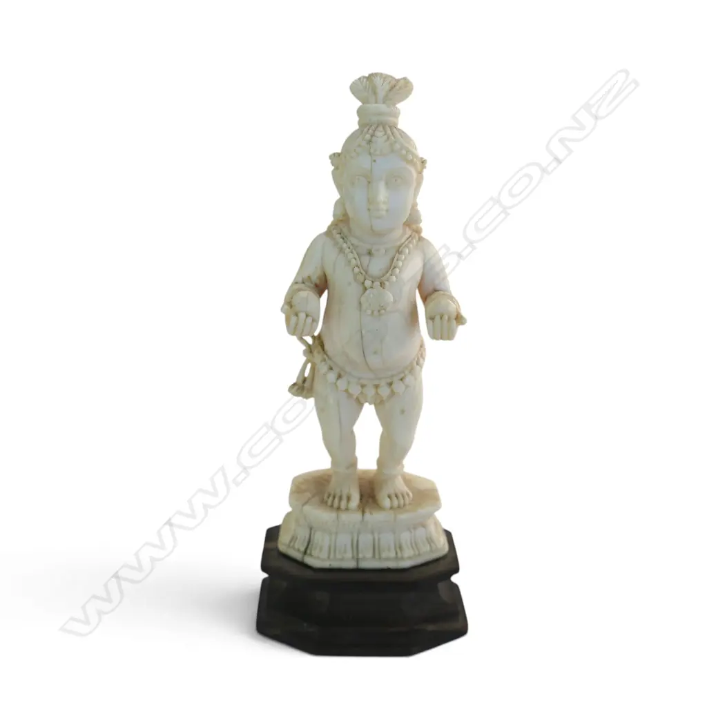 CARVED IVORY INDIAN DEITY loss to top headdress H.110mm Image 1++
