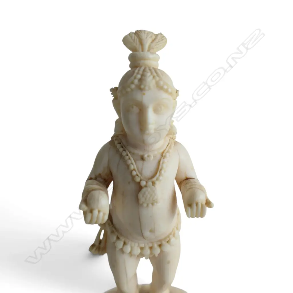 CARVED IVORY INDIAN DEITY loss to top headdress H.110mm Image 1++