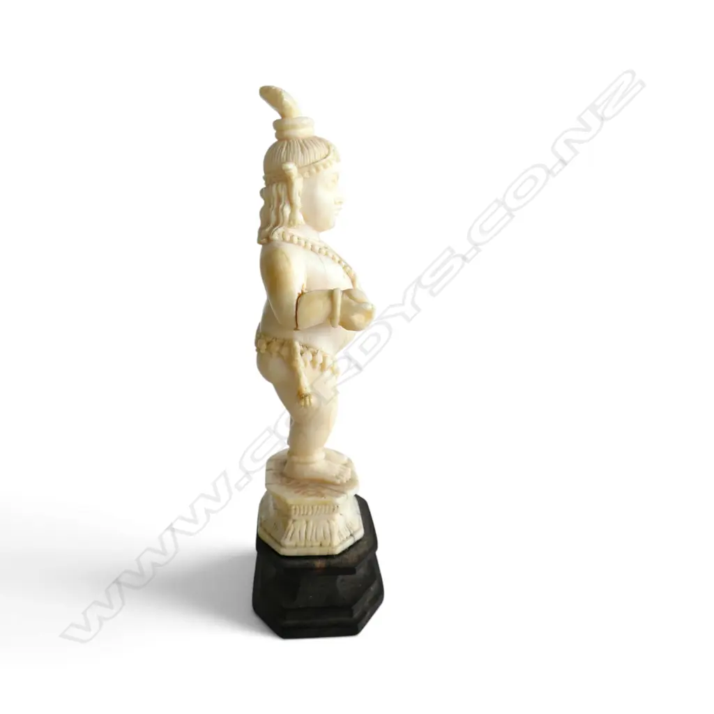 CARVED IVORY INDIAN DEITY loss to top headdress H.110mm Image 1++