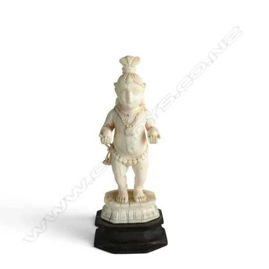 CARVED IVORY INDIAN DEITY loss to top headdress H.110mm