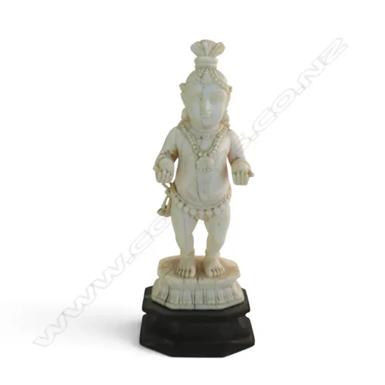 CARVED IVORY INDIAN DEITY loss to top headdress H.110mm
