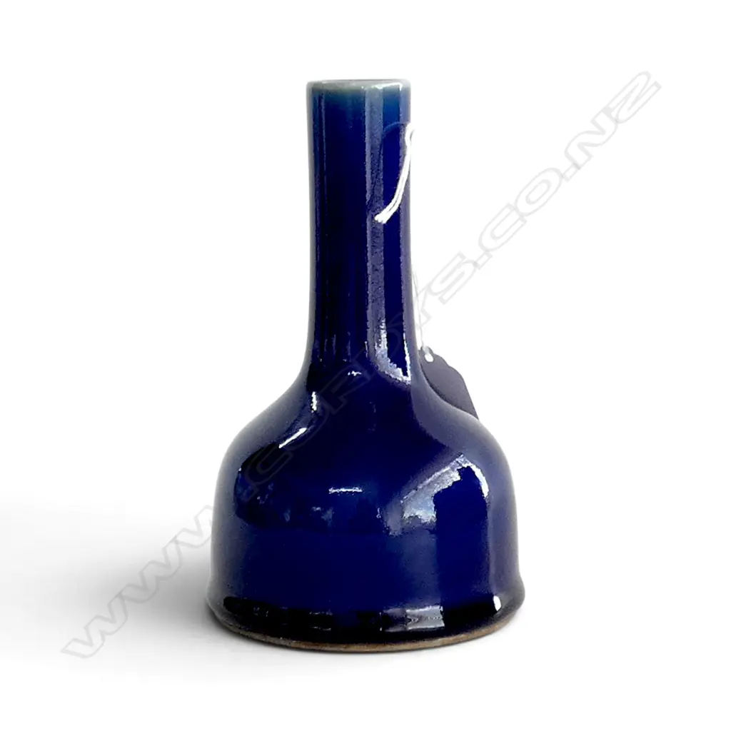 CHINESE BLUE GLAZE BOTTLE FORM VASE character marks to base. H.160mm Image 1++