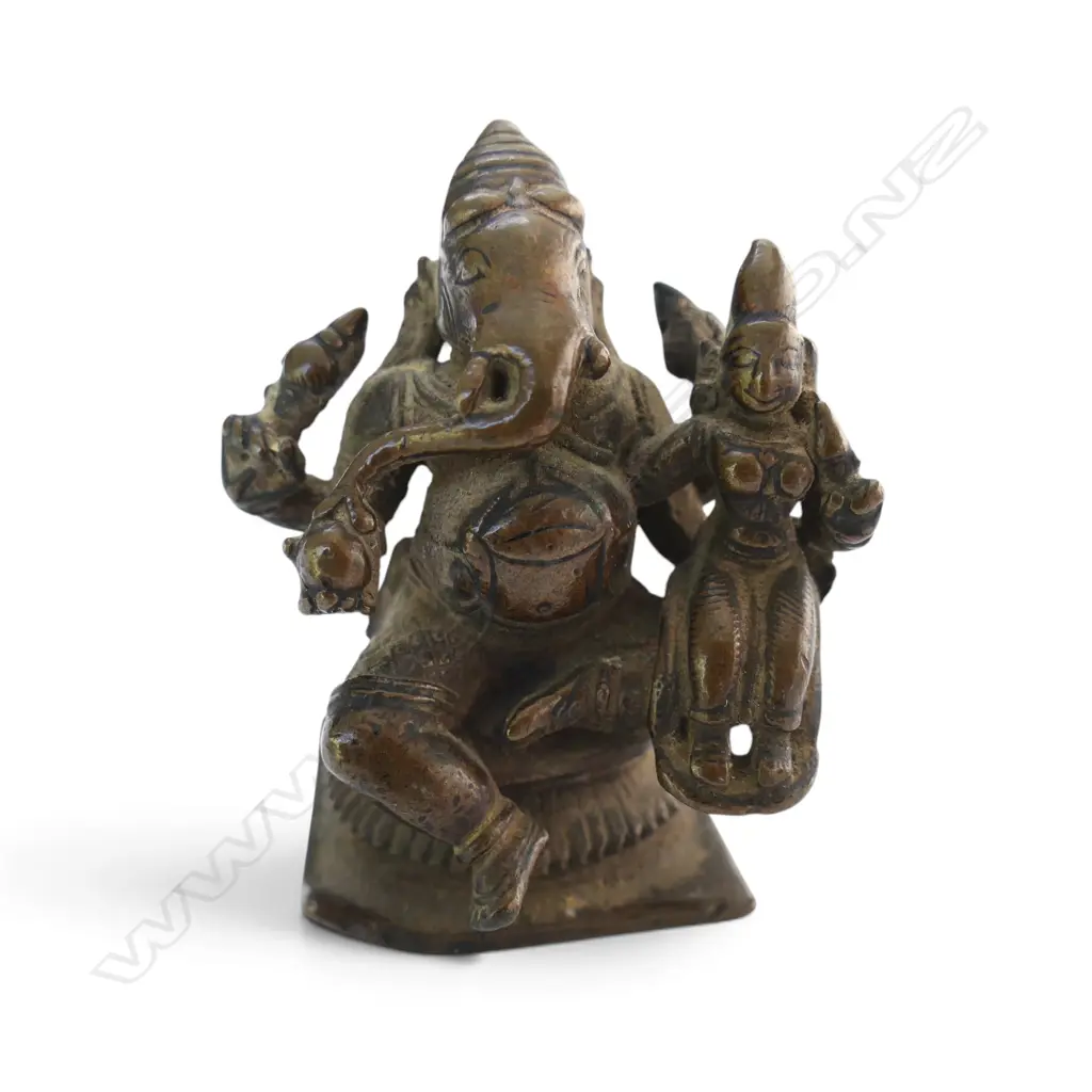 INDIAN CAST BRONZE GANESH & OTHER DEITY + STONE DEVOTIONAL PLAQUE H.105mm Image 1++