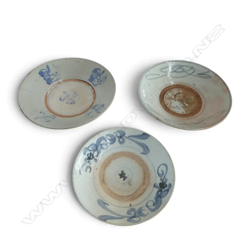 3 19thC CHINESE PROVINCIAL BOWLS, all faulted, Dia.210/250/260mm Image 1++