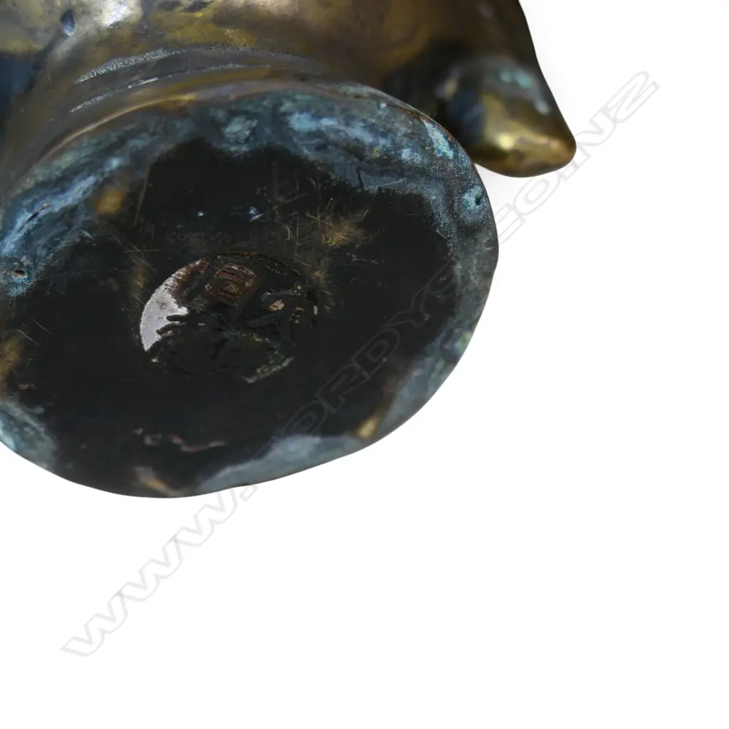 HEAVY SINO- TIBETAN BRASS BUDDHA HEAD WITH PROMINENT URNA,STAMP AT THE BASE, H.220 X 60MM Image 1++