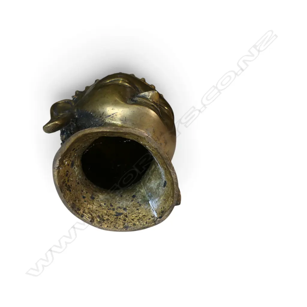 HEAVY SINO- TIBETAN BRASS MEDITATIVE BUDDHA HEAD WITH URNA, H.220 X 90MM Image 1++