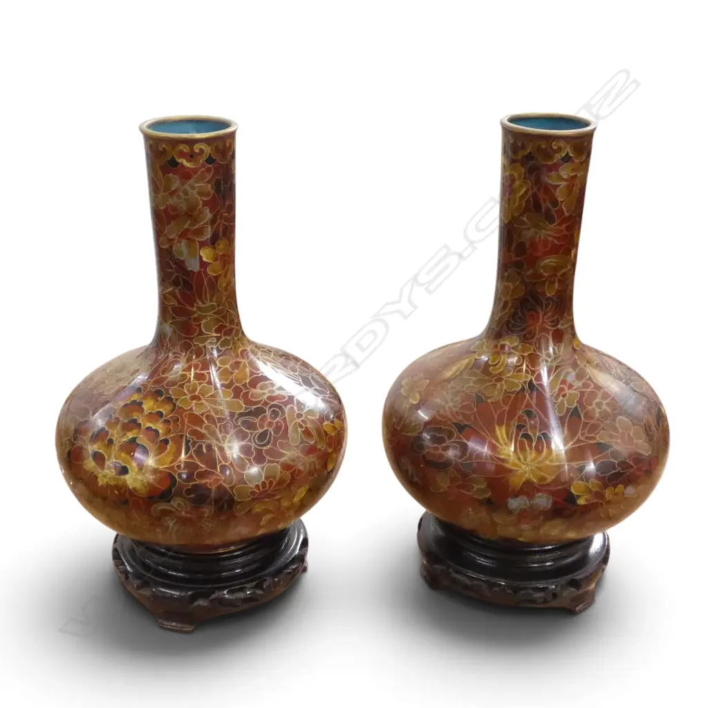 PR CLOISONNE VASES ON STANDS H.240mm Image 1++