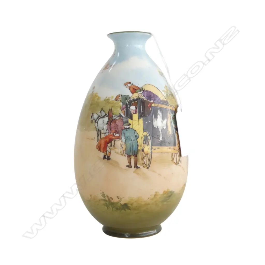 ROYAL DOULTON COACHING DAYS VASE RARE BLUE SKY VARIATION 1905-1906, H.150mm Image 1++