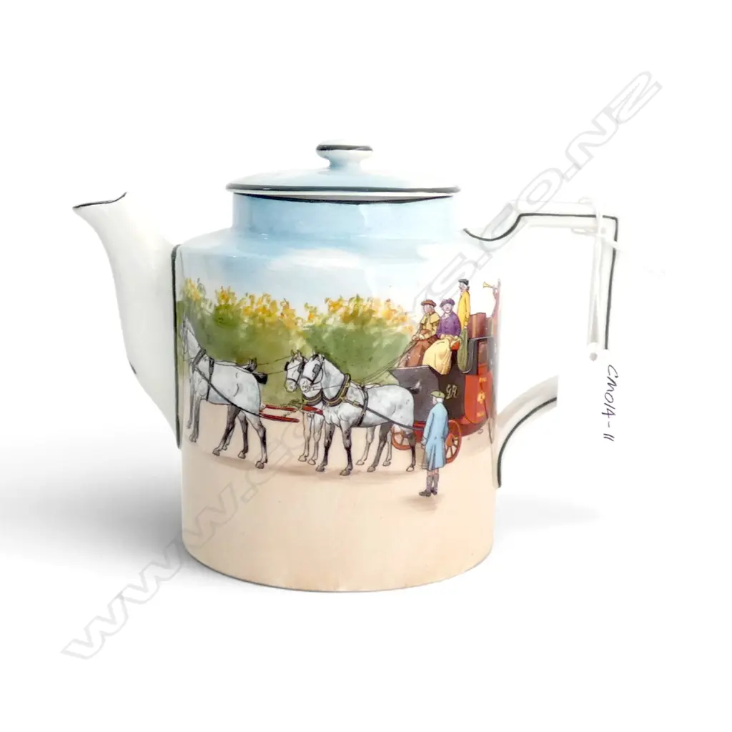 ROYAL DOULTON COACHING DAYS FINE CHINA BLUE SKY TEAPOT, RARE COLOURWAY 1905-1906, H.130mm Image 1++