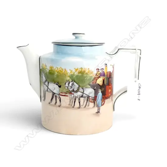 ROYAL DOULTON COACHING DAYS FINE CHINA BLUE SKY TEAPOT, RARE COLOURWAY 1905-1906, H.130mm