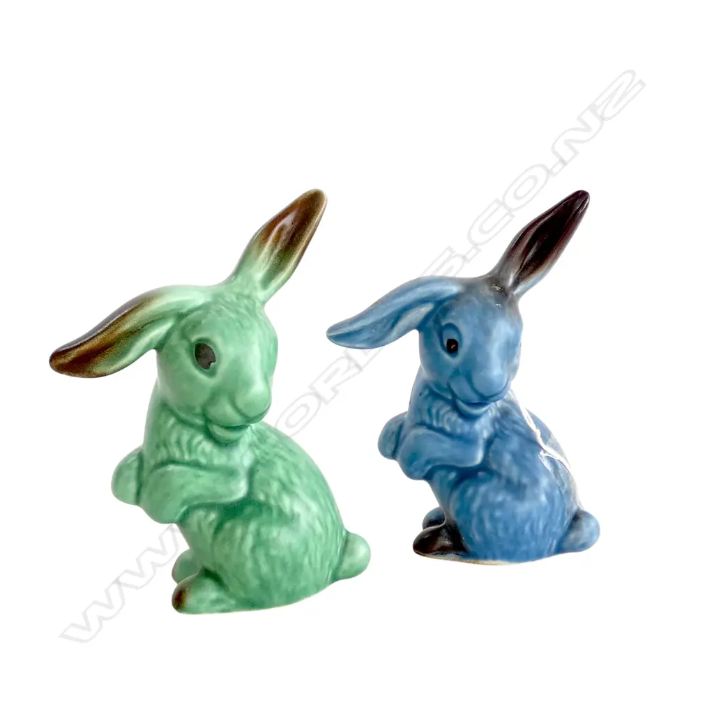 2 SYLVAC BUNNY RABBITS # 8158, BLUE/GREEN, H.135mm Image 1++
