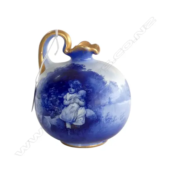 ROYAL DOULTON BLUE CHILDREN GILDED PUMPKIN SHAPED VASE, H.130mm