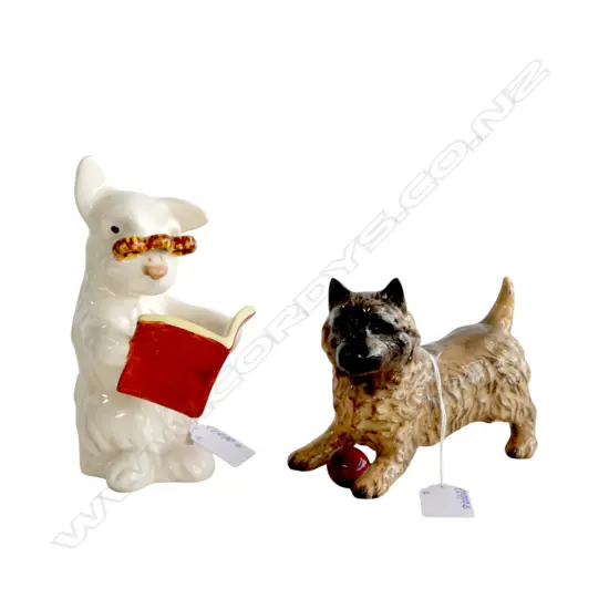 2 BESWICK DOG ORNAMENTS spectacles & ball H.105mm