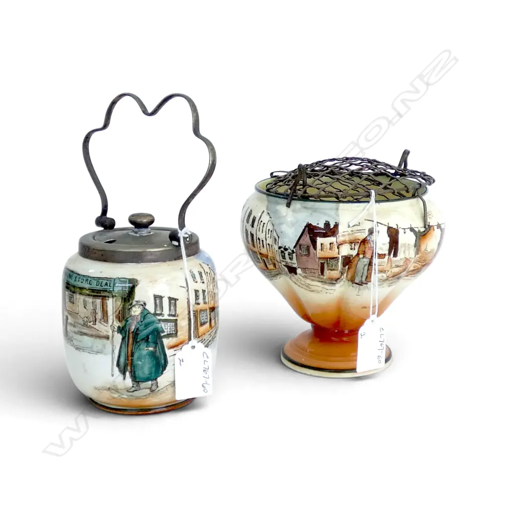 2 PCS ROYAL DOULTON COACHING DAYS; PEDESTAL ROSE VASE & LIDDED SUGAR BOWL, H.140,120mm Image 1++