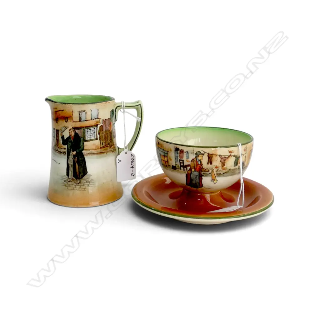 ROYAL DOULTON DICKEN'S WARE FOOTED BOWL & SML JUG, H.90/110mm Image 1++