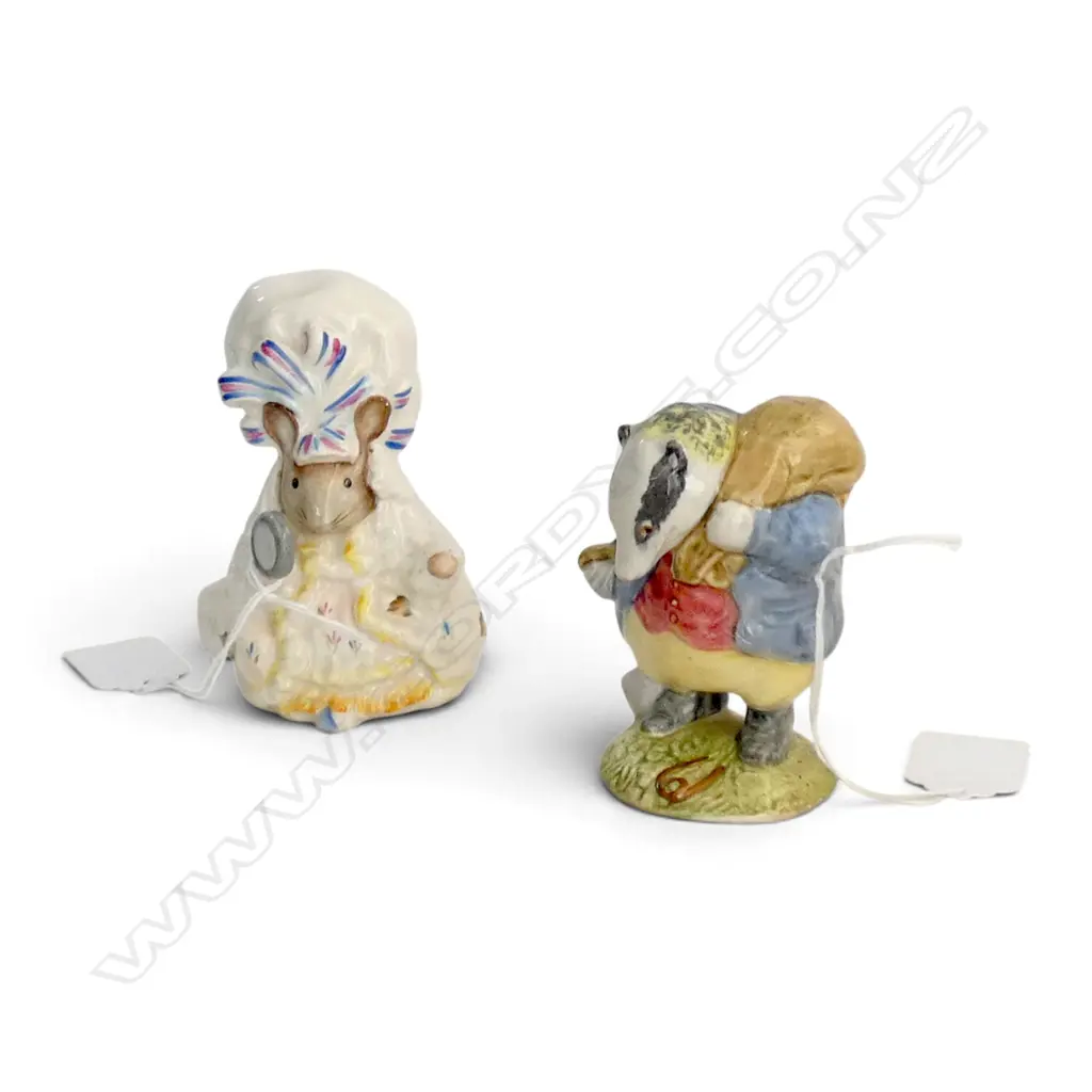 2 BESWICK BEATRIX POTTER FIGURINES 'LADY MOUSE' & 'TOMMY BROCK' H.100mm Image 1++