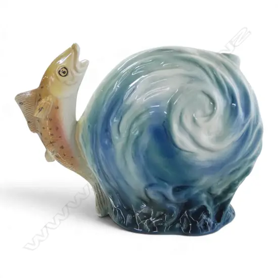 VINTAGE TITIAN STUDIO LEAPING TROUT JUG, H.170x210mm, lightly crazed, (TWO FINS BROKEN)