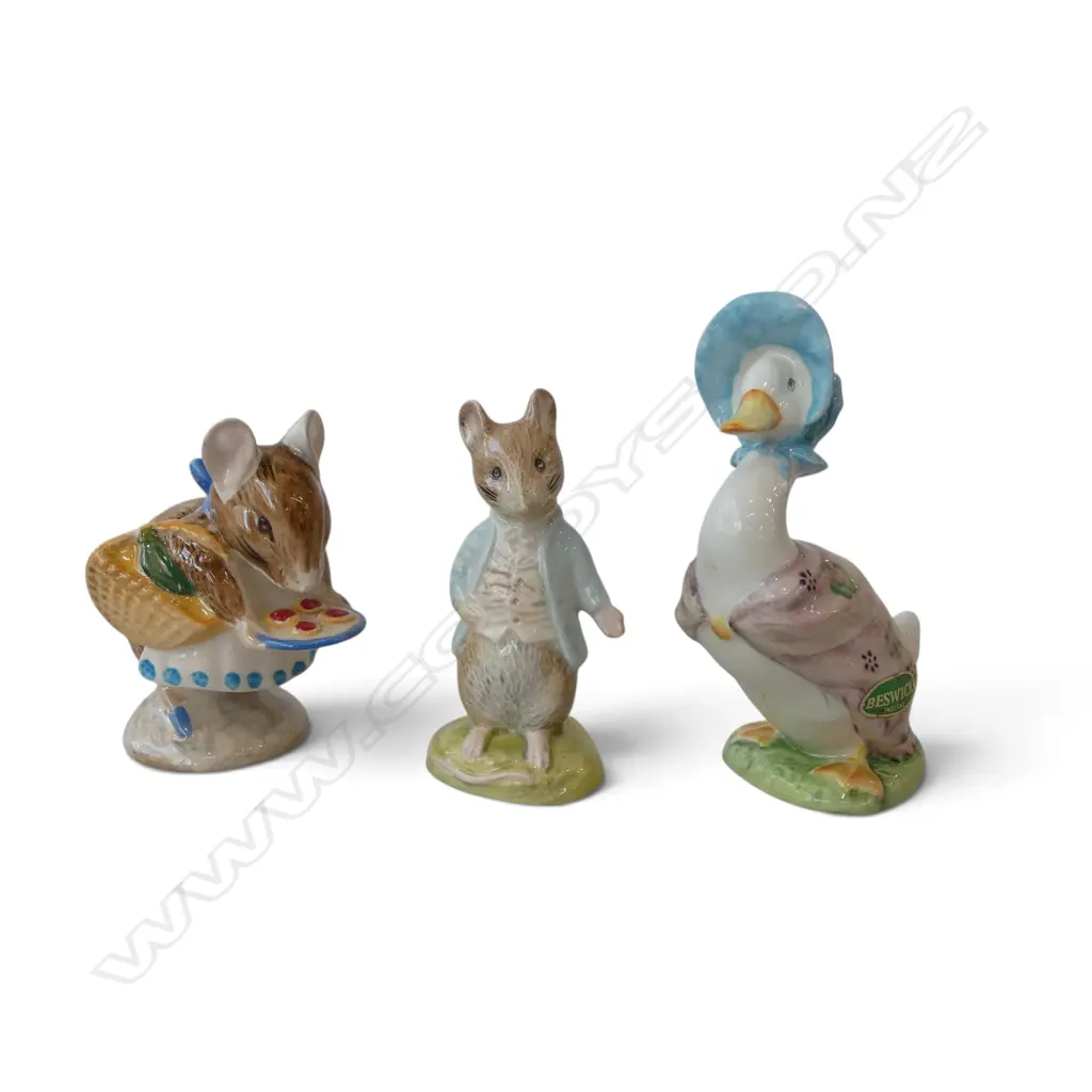 2 BESWICK BEATRIX POTTER APPLEY DAPPLY / JEMIMA PUDDLEDUCK H.110mm + ROYAL ALBERT JOHNNY TOWN-MOUSE H. Image 1++
