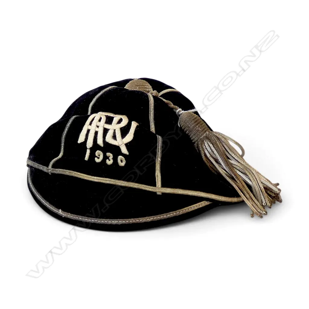 Black velvet ARU 1930s rugby hat made by cox the hatter in Auckland Image 1++
