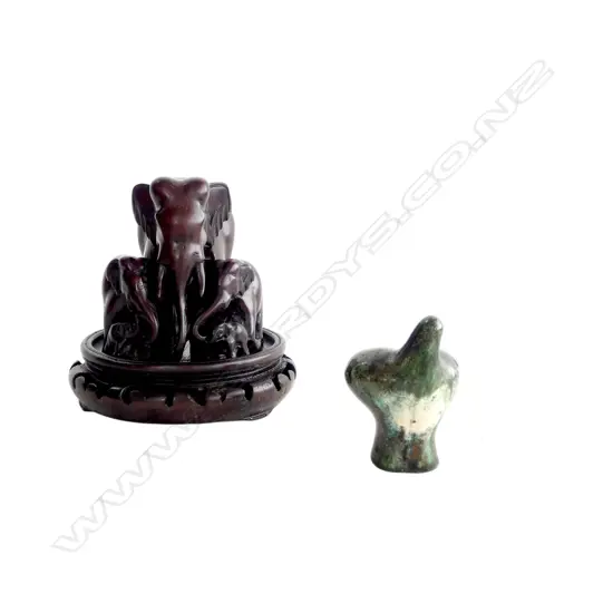 RESIN ELEPHANT ORNAMENT ON ORIENTAL STAND H.140mm + CERAMIC BIRD ORNAMENT 