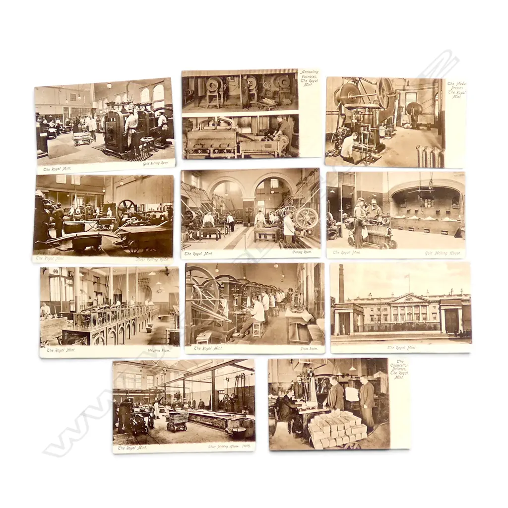 1911 ROYAL MINT 11 POSTCARDS – GOLD ROLLING ROOM, WEIGHING ROOM etc Image 1++