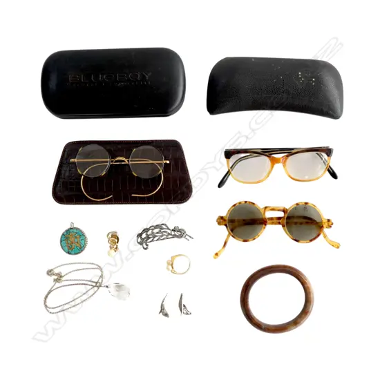 ASST. COSTUME JEWELLERY + 3 PRS EYEGLASSES