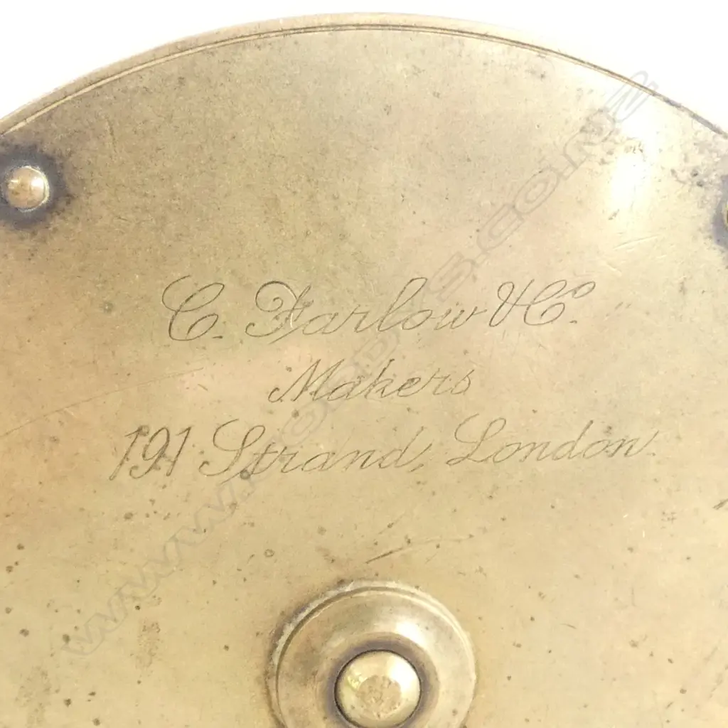 ANTIQUE VICTORIAN BRASS FRESHWATER FISHING REEL C HARLOW  LONDON MAKERS DIA110MM Image 1++