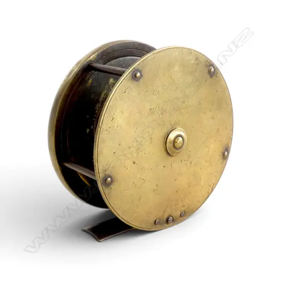 ANTIQUE VICTORIAN BRASS FRESHWATER FISHING REEL C HARLOW  LONDON MAKERS DIA110MM