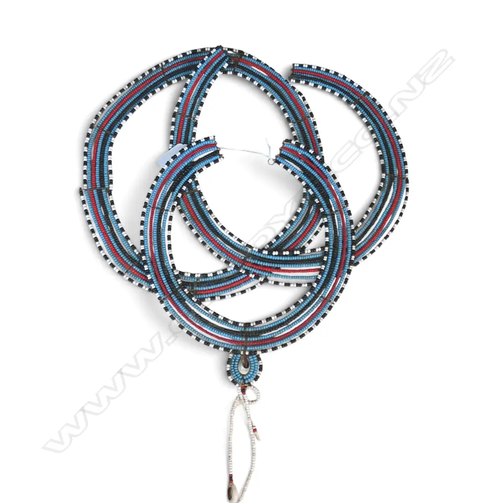 3 X TRADITIONAL EAST AFRICAN (MASAI?) BEADED COLLAR NECKLACE, 2 ROUND/ 1 WITH PENDANT, DIA. 260MM Image 1++