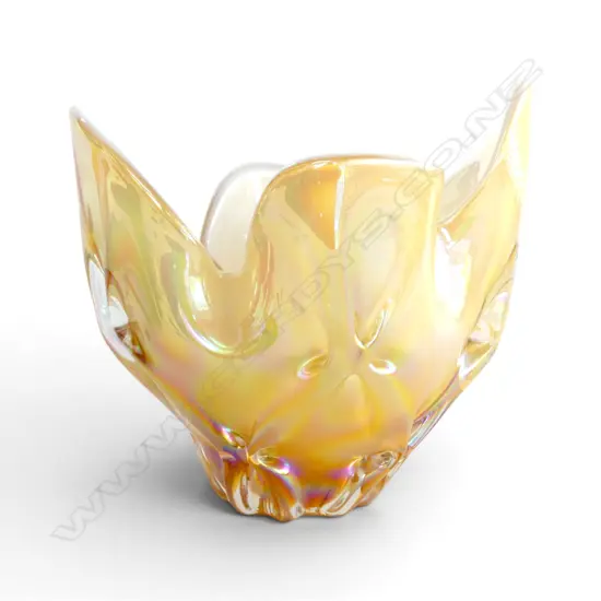 JAPANESE HINERI ART GLASS LUSTRE VASE - 225MM (h) X 240MM (w)