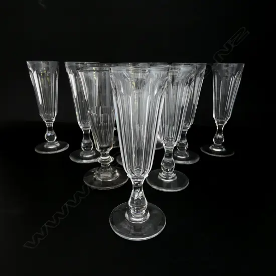 10 ANTIQUE CONTINENTAL CRYSTAL CHAMPAGNE FLUTES H.175mm