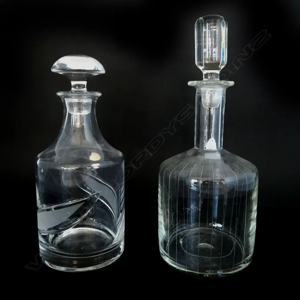 TWO MID CENTURY GLASS DECANTERS - ONE WITH G.DURAND LABEL 230MM (h) EACH Image 1++