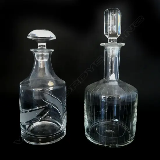 TWO MID CENTURY GLASS DECANTERS - ONE WITH G.DURAND LABEL 230MM (h) EACH