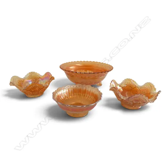 4 CARNIVAL GLASS BOWLS Dia.220mm