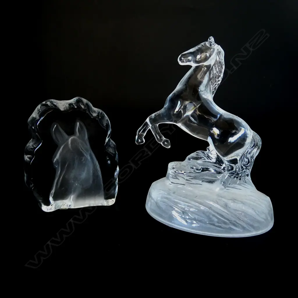 FRENCH CRYSTAL 'HORSE' PAPERWEIGHT + HORSE ORNAMENT H.165mm Image 1++